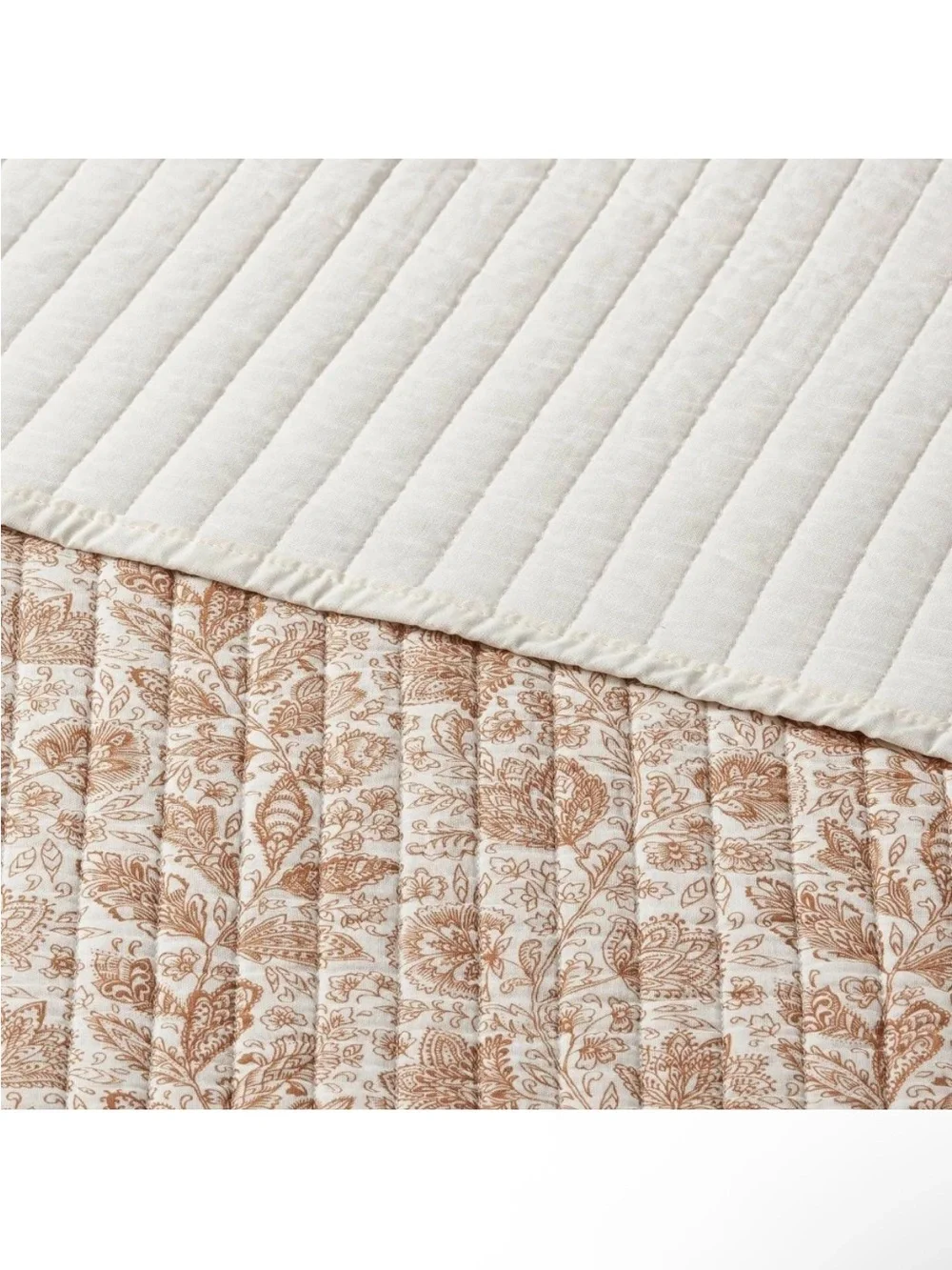 NWT King Printed Cotton Voile Tonal Floral Quilt Ivory/Camel - Threshold